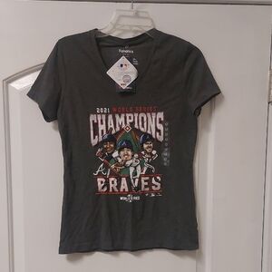 Atlanta Braves 2021 World Series Womans Gray VNeck Short-sleeved TShirt Sz S